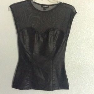 Bebe Size: Small black mesh and leather top